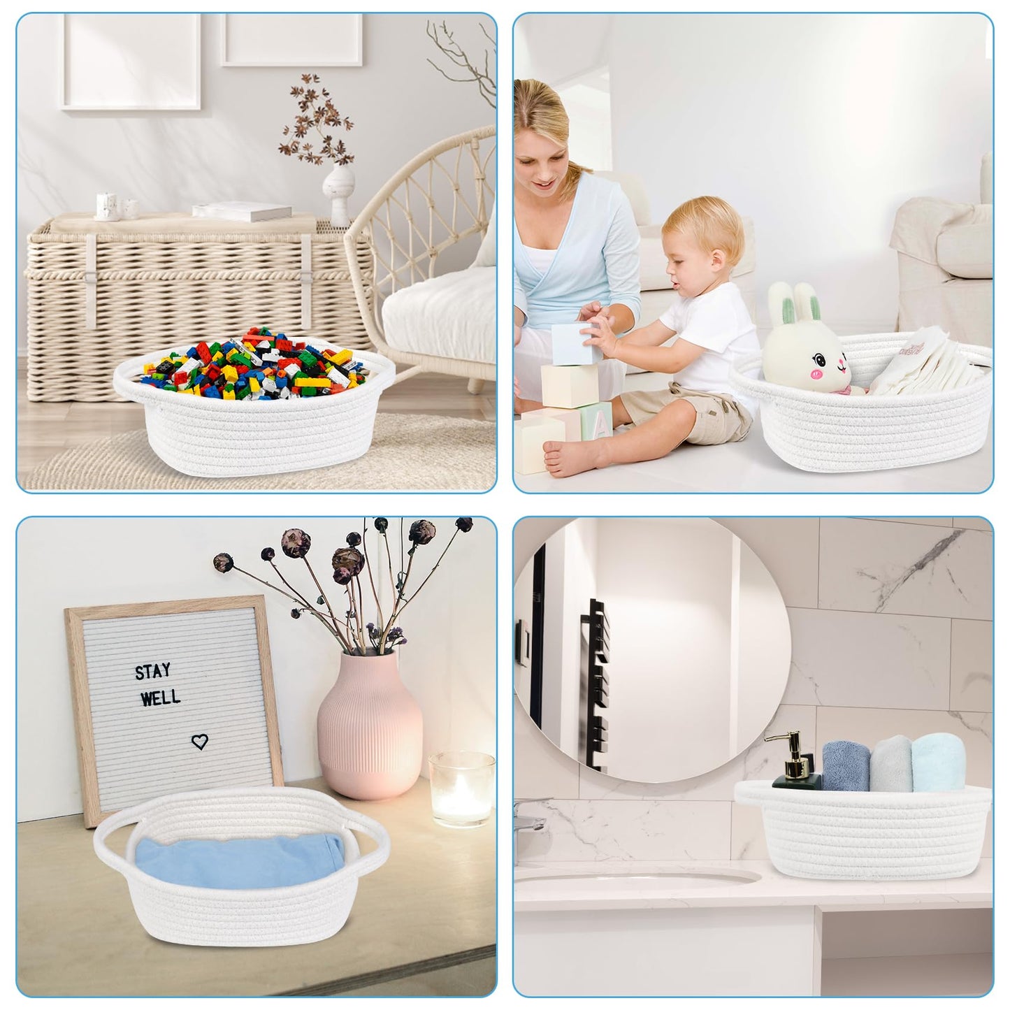 Abenkle Small Storage Basket, Mini Baby Basket, Cute Tiny Cotton Rope Woven Basket, Shelf Basket, Boho Decorative Toy Dog Cat Ba