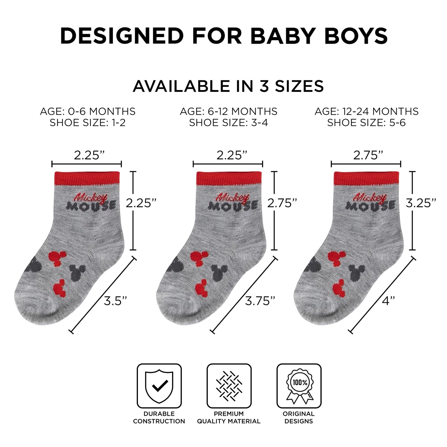 Abg Accessories Baby Girls & Boys Minnie 10-Pack Infant Sock, Mickey Mouse-Multicolor, 6-12 Months
