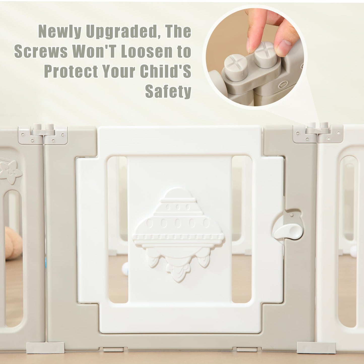 Ufo Baby Play Pen, 18 Panel Extra Large Play Yard For Toddlers - Portable, Foldable - Grey