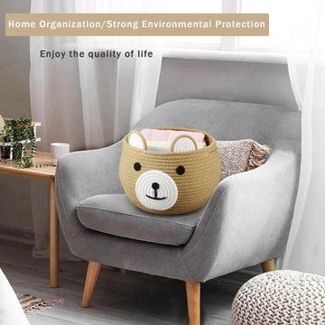 Pandaear Cotton Rope Baby Basket, Baby Gift Basket Nursery Laundry Organizer With Cute Bear Design For Storage Infant Newborn Es