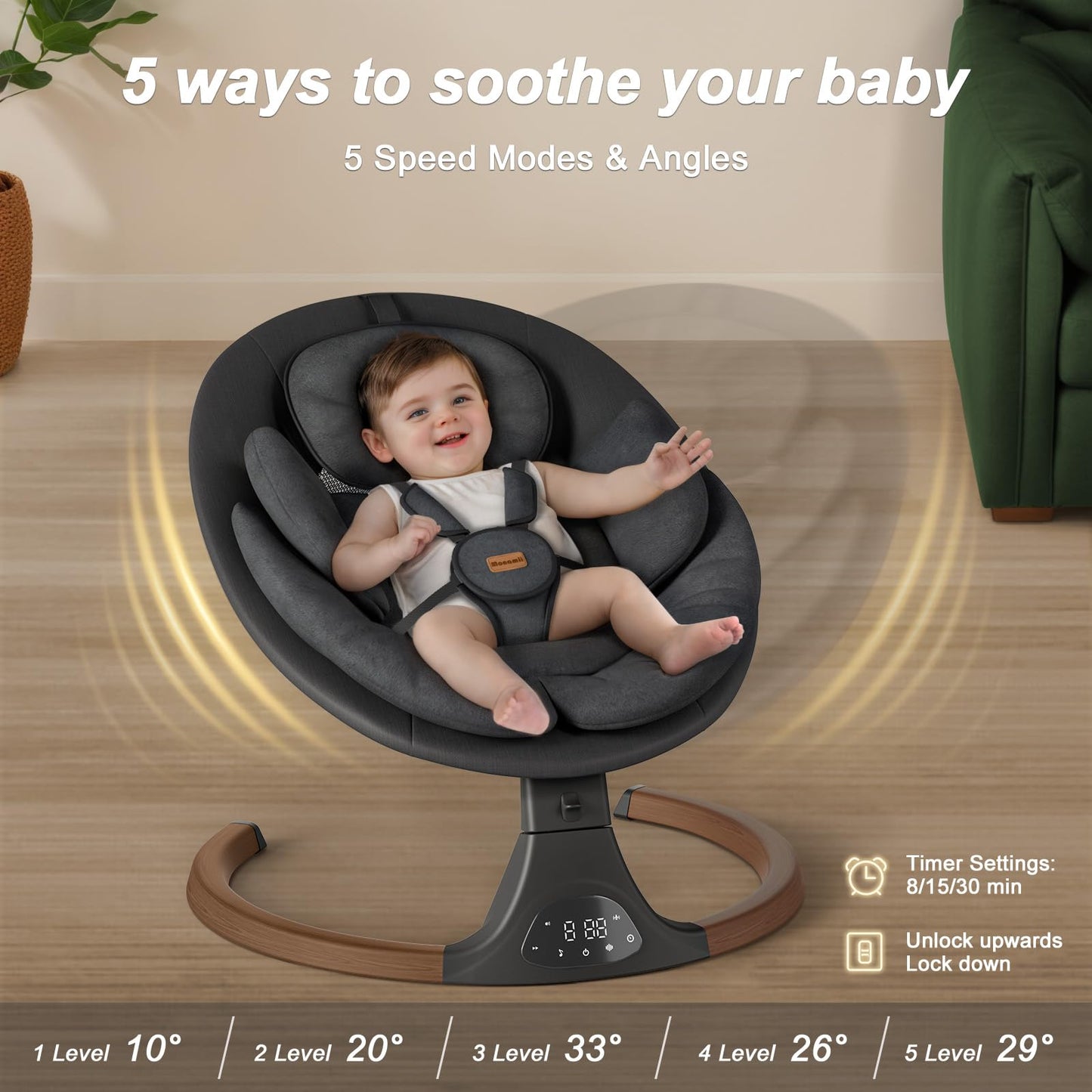 Baby Swings For Infants, Monamii Baby Swing, Bluetooth Infant Swing With Music Speaker, 5 Speeds And Remote Control, Electric Sw