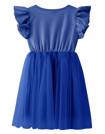 Twkioue Toddler Baby Girl Tutu Tulle Dress Ruffled Sleeve Fluffy Sundress 817 Royal Blue 100