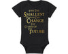 Fantasy Movie Baby Onesie - Even The Smallest Person Can Change The Course Of The Future (12-18 Month - Black Fabric - Gold Desi