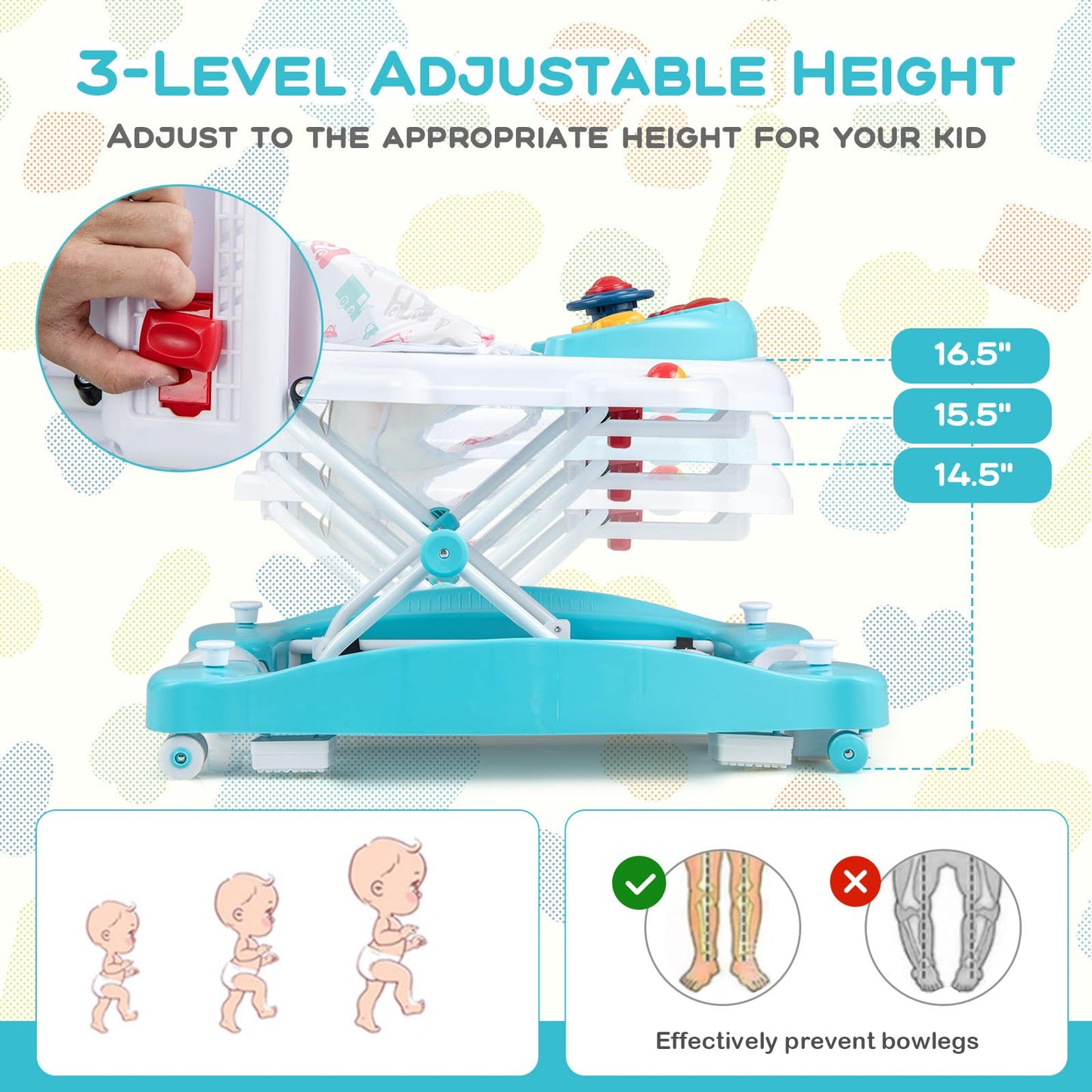 Baby Joy 6-In-1 Baby Walker, Baby Walker With Wheels, Adjustable Height, Music, Lights, Rocker Mode, Baby Activity Walker, Baby
