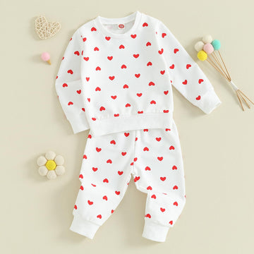 Ayalinggo Toddler Baby Girl Valentines Outfit Love Heart Shirt Long Sleeve Sweatshirt Casual Pants Valentines Day Clothes (White