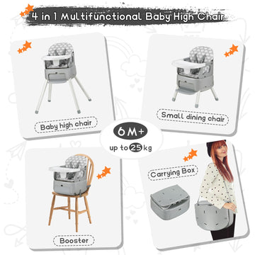 4 In 1 Portable Baby High Chair,Convertible Highchair For Babies & Toddlers-Foldable Infant Booster Seat,Carry Small Box,Dining