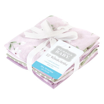 Hudson Baby Unisex Baby Flannel Cotton Washcloths, Purple Dainty Floral 12 Pack, One Size