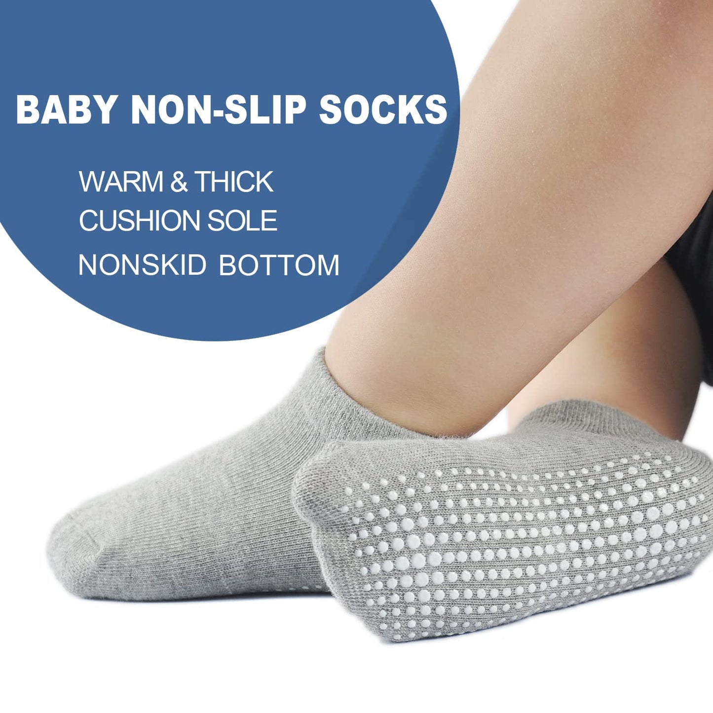 Epeius Baby Socks Toddler Non-Slip Socksthick Cotton Ankle Socks With Grips Kids Boys Girls Cozy Cushion Low Cut Socks 12 Pack,B