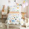 Joyreap 4 Piece Cotton Toddler Bedding Set For Kids Boys N Girls, Dinosaur Theme Cream White N Orange Reversible Design, Include