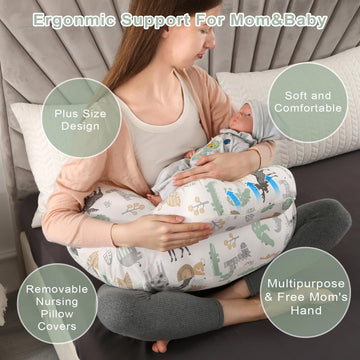 Battop Nursing Pillow For Breastfeeding,Bottle Feeding,Plus Size Breastfeeding Pillows With Adjustable Waist Strap Removable Cov