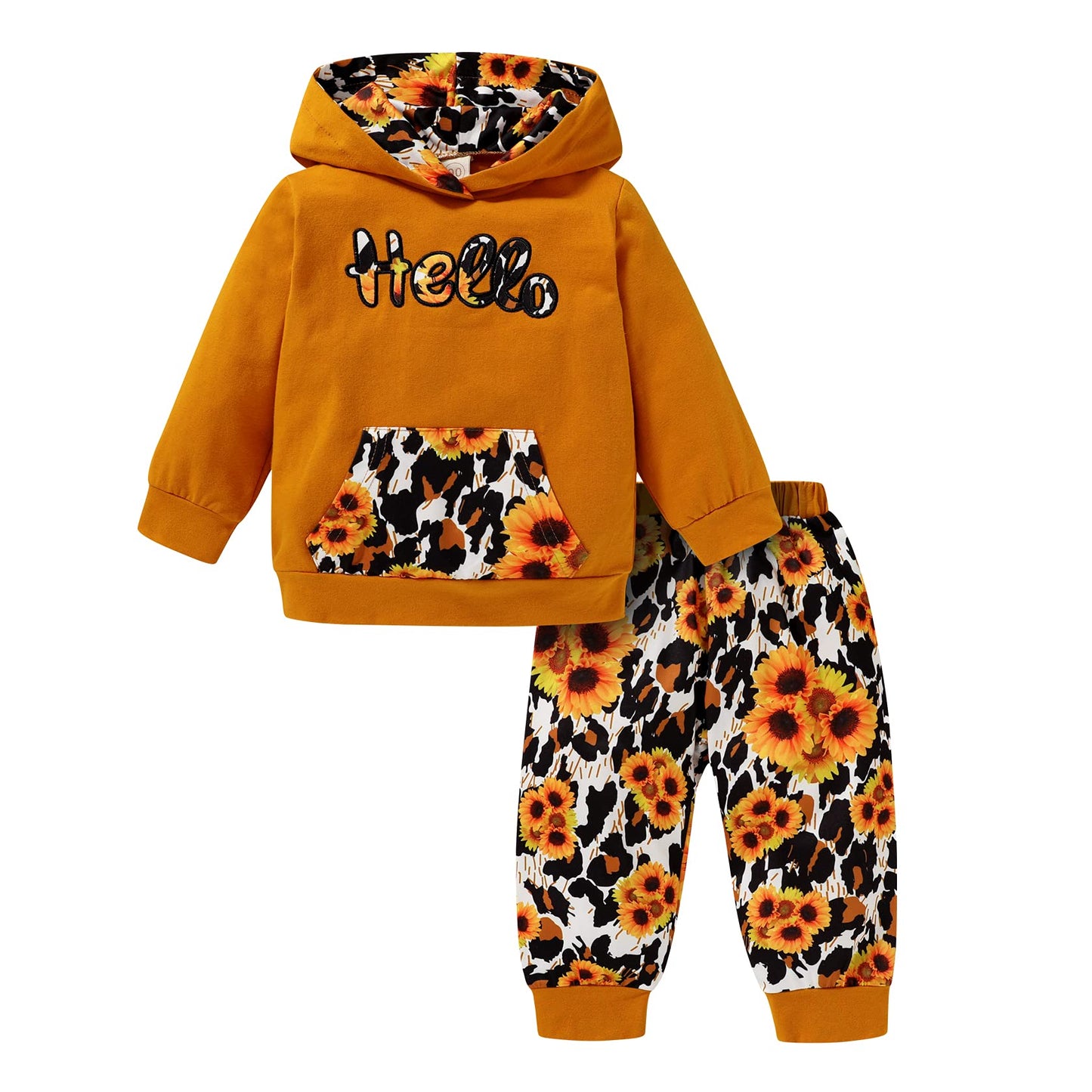 Baby Girl Clothes Floral Hoodie Long Sleeve Sweatshirts Pants Set Toddler Girls Fall Winter Outfits Sweatsuits (Yellow, 4/5T)