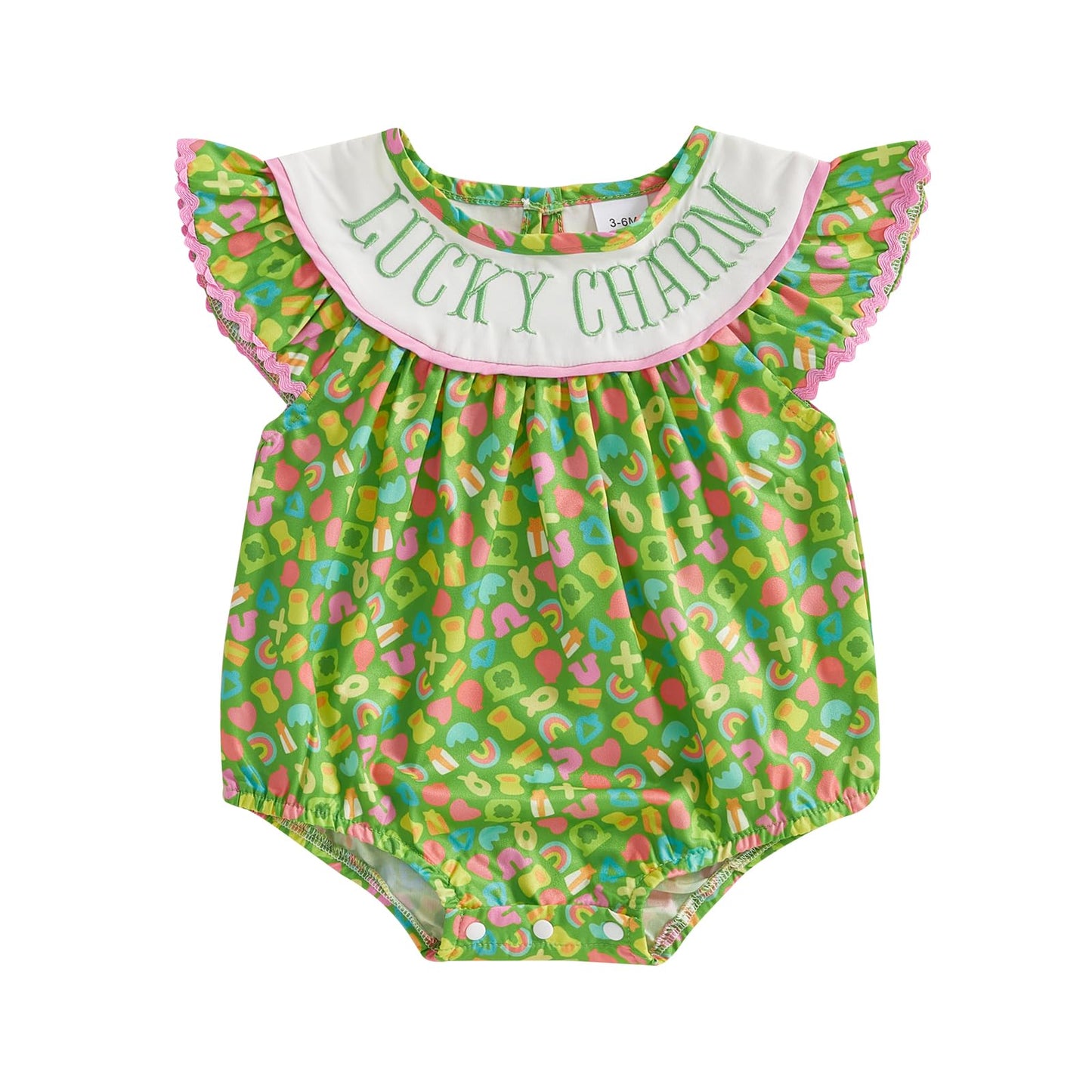 Youweixiong Newborn Infant Baby Girl Bubble Romper Lucky Charm Ruffle Sleeveless Cartoon Smocked Jumpsuit My First St Patricks D