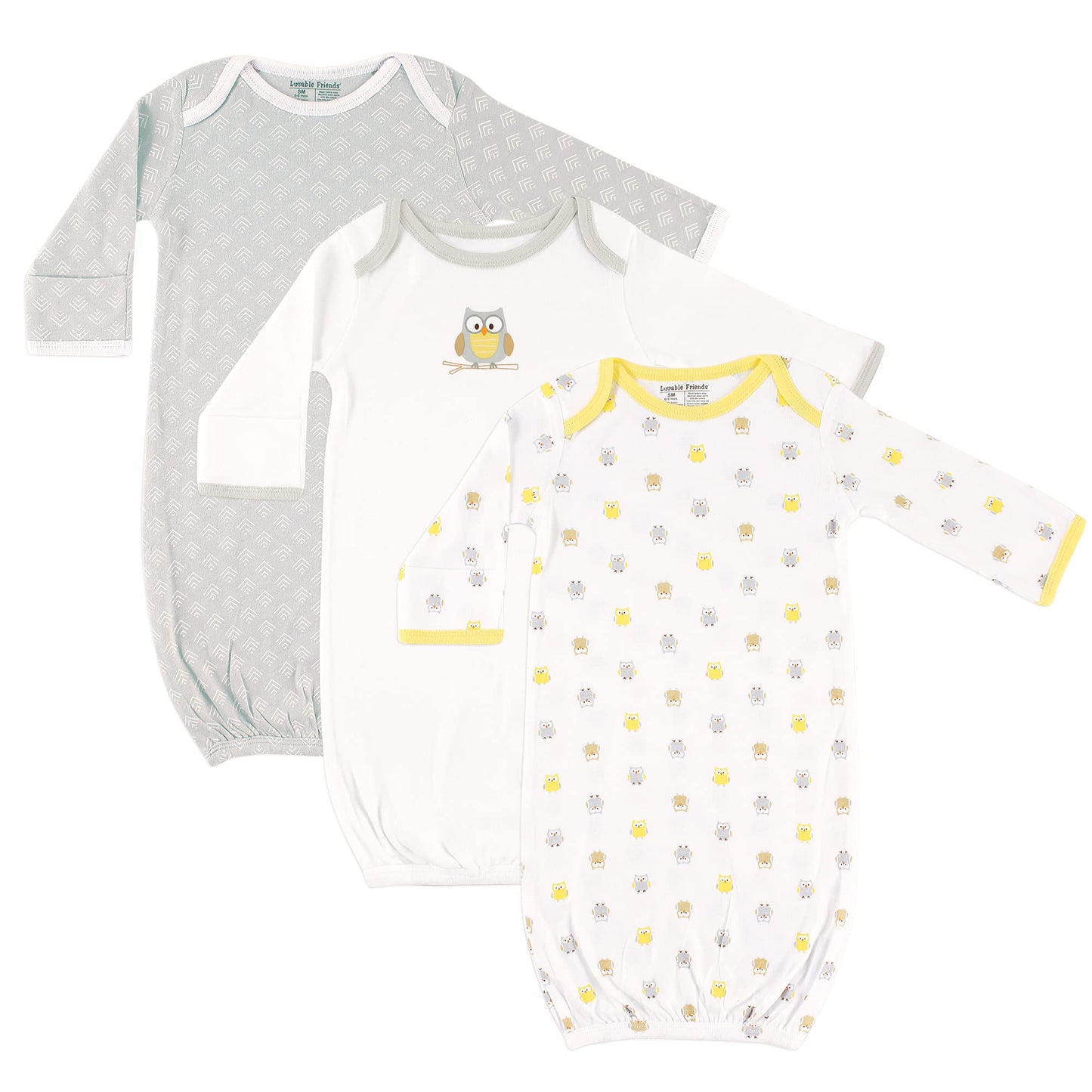 Luvable Friends Unisex Baby Cotton Gowns, Owl, 0-6 Months Us