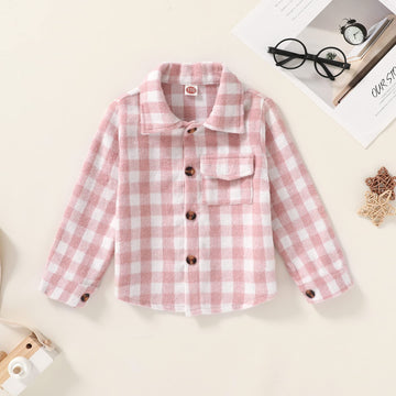 Kids Little Boys Girls Baby Long Sleeve Button Down Red Plaid Flannel Shirt Plaid Girl Boy Nb-6T(3-4T, Pink-A)