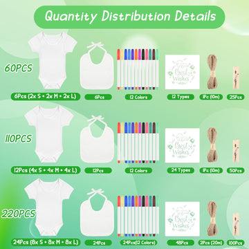 Bouboni 220 Pcs Diy Baby Bibs Bodysuit Set Baby Shower Game 24 White Baby Bibs 24 White Newborn Bodysuit 24 Fabric Markers 48 St