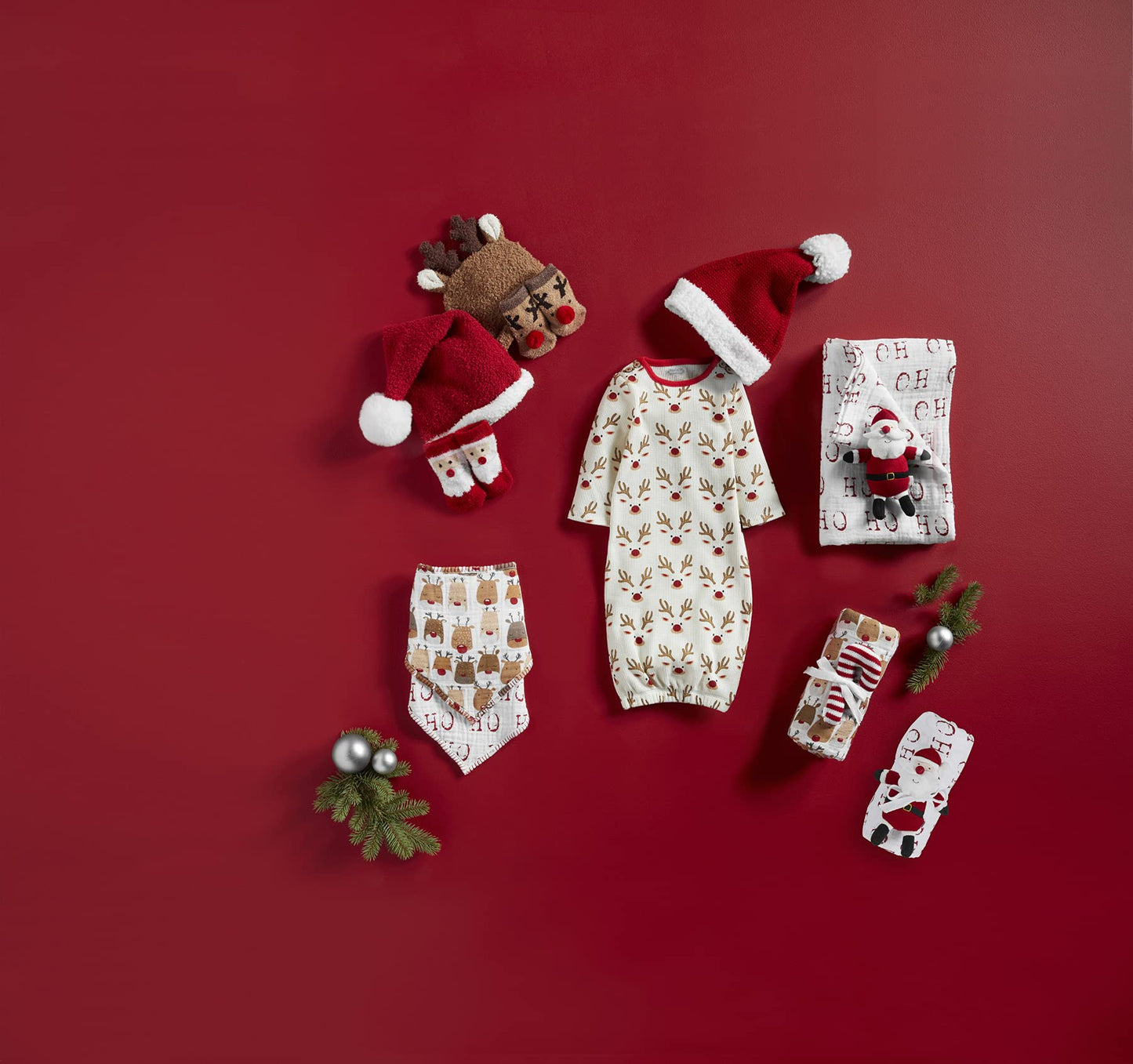 Mud Pie Muslin Christmas Swaddle And Rattle, Santa