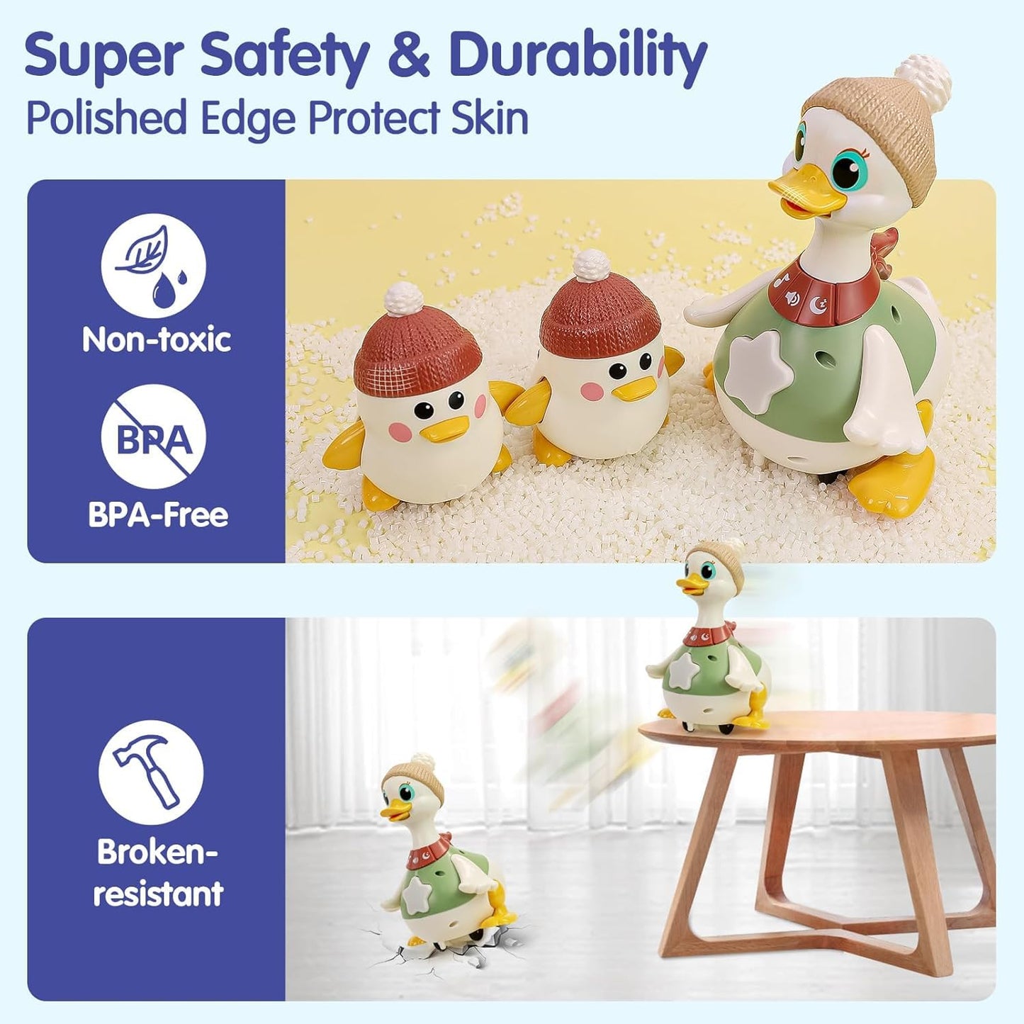 HOLA Baby Toys 6-12 Months Musical Dancing Duck Toy Set with Mama and Babys Tummy Time Toys, Crawling and Interaction Modes 1 Ye