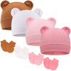 Bqubo Newborn Baby Hats Mittens Set For Boys Girls Hospital Hat Beanie Bear Ears Infant Caps Baby Cotton Gloves No Scratch Mitte