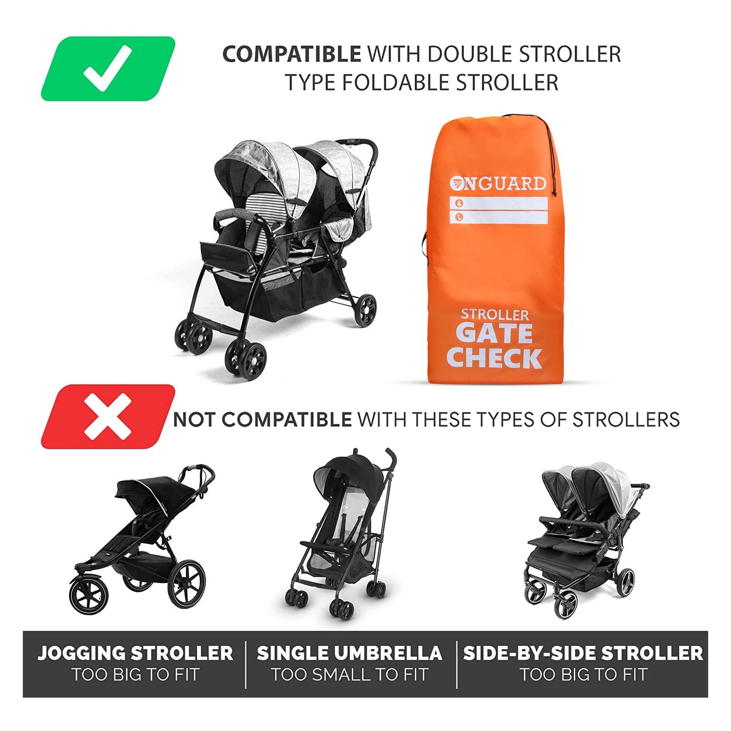 Onguard Waterproof Single And Double Stroller Bag For Airplane - Travel Stroller Cover - Airplane Stroller Travel System - Gate