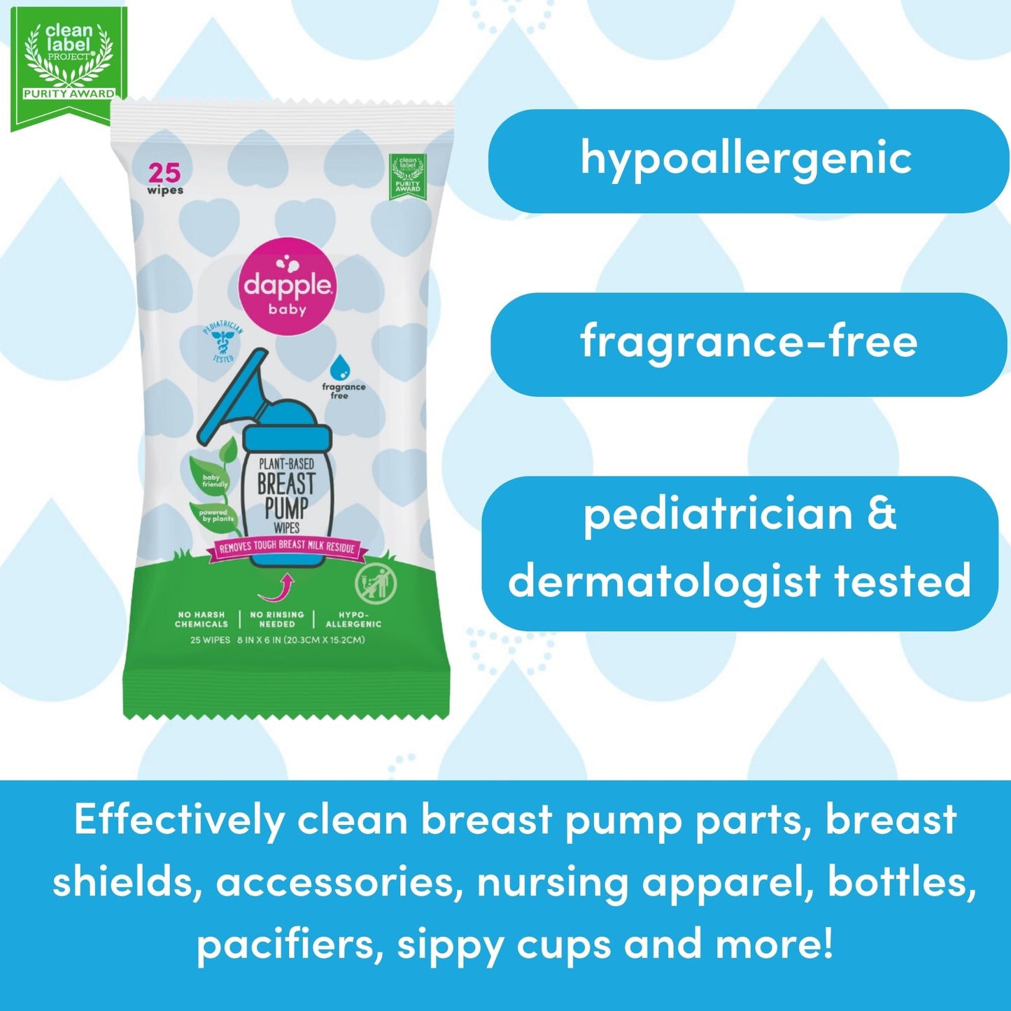 Breast Pump Wipes By Dapple Baby, Hypoallergenic & Powered By Plants, Removes Milk Residue, Leaves No Taste, Convenient Wipes Po