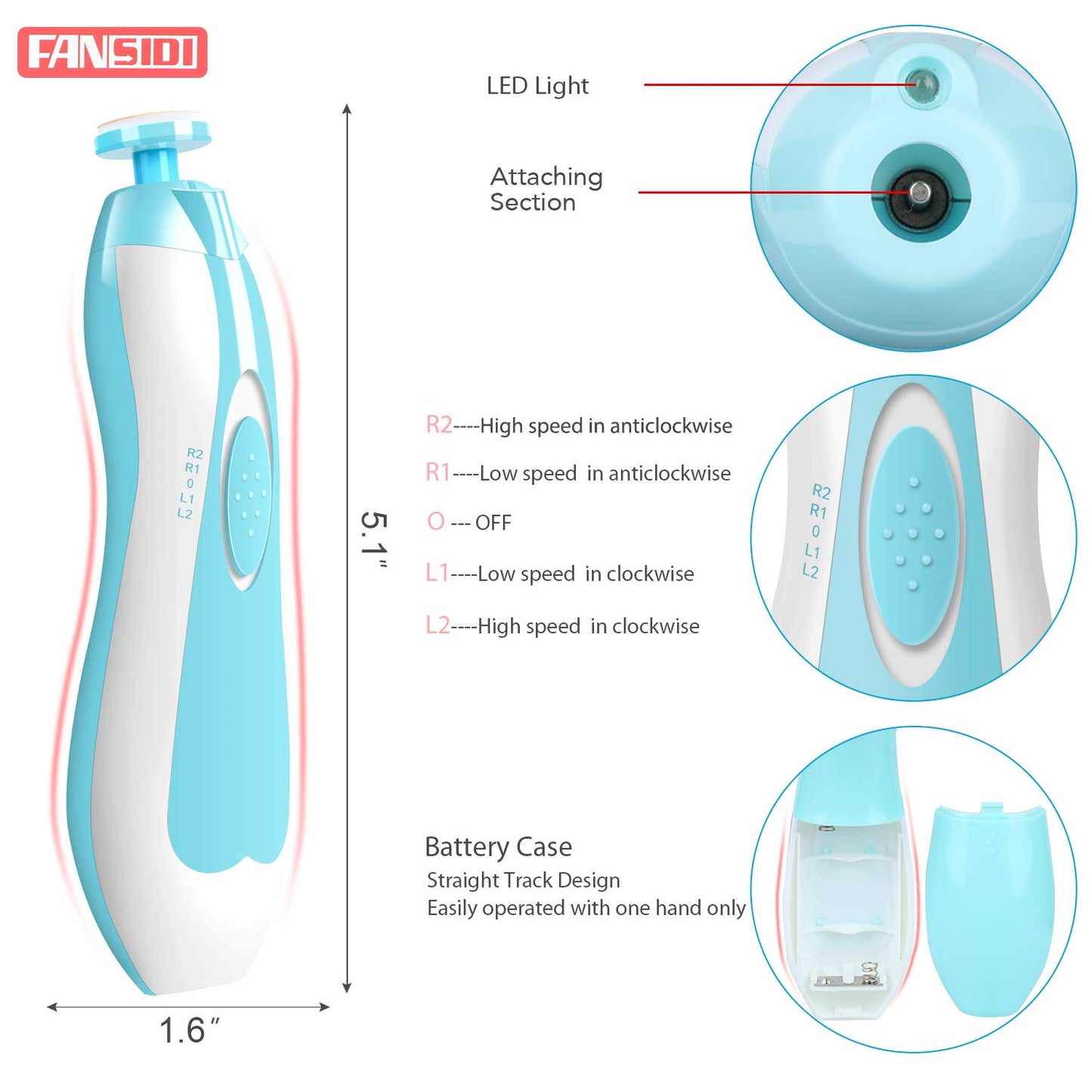 Baby Nail Trimmer Electric, Fansidi Baby Nail Clippers Safe Baby Nail File Kit With Extra 12 Replacement Pads, Trim Polish Groom