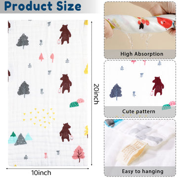 20 Pack Muslin Baby Burp Cloths Large 20 X 10 Inches Cotton Baby Burp Rags Towel And Washcloths Face Towels 6 Layers Super Absor