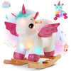 Glow Guards Light Up Musical Unicorn Baby Rocking Horse Set of 2 with Safety Belt White Unicorn Rocker Baby Rocking Chair Ride o