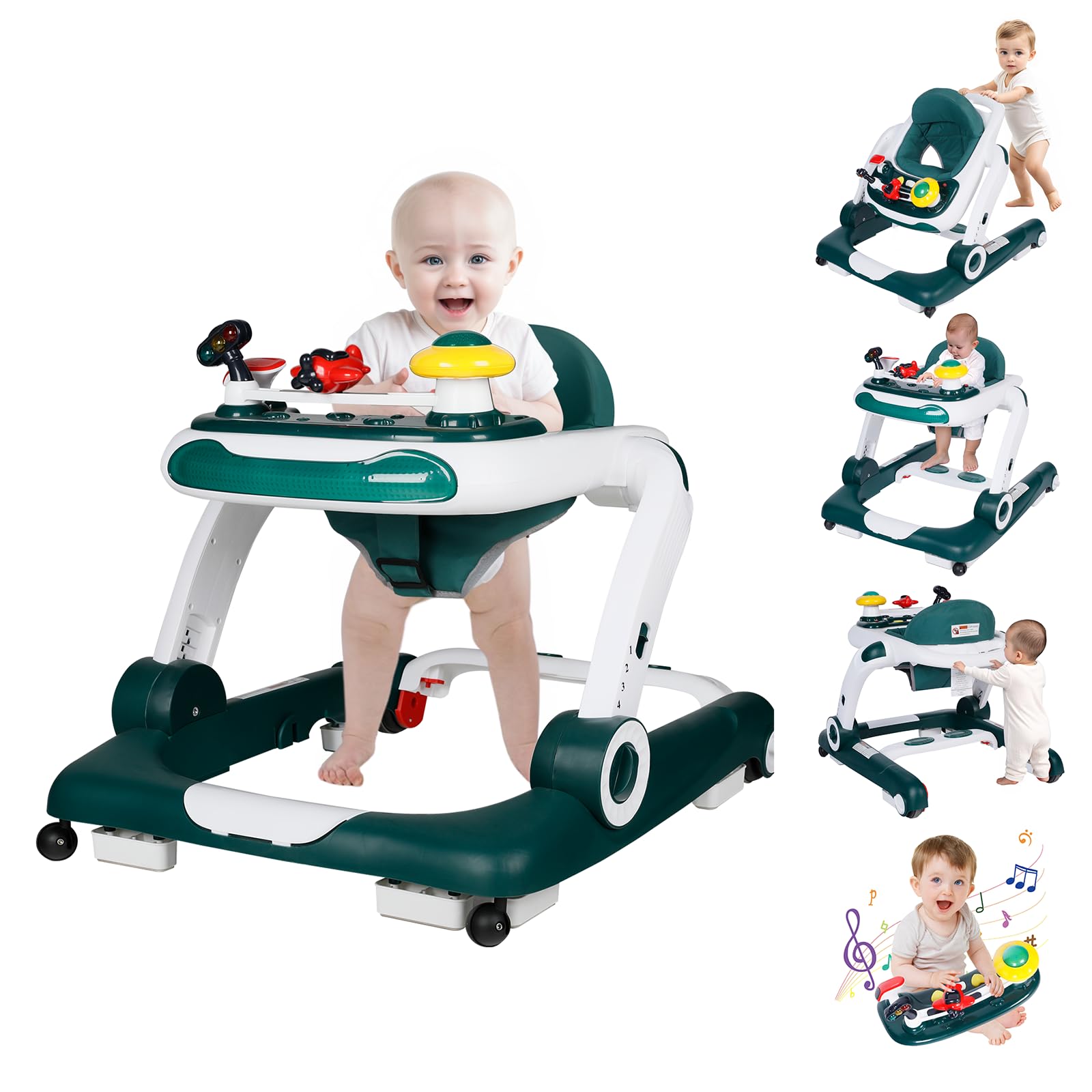 Kinder King Baby Walker With Music & Lights, 5 In 1 Baby Bouncer Activity Walker, Adjustable Height & Seat, Learning-Seated & To