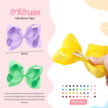 Oaoleer 40Pcs 8' Hair Bows Clips Grosgrain Ribbon Bows Hair Alligator Clips Hair Barrettes Hair Accessories For Baby Girls Infa