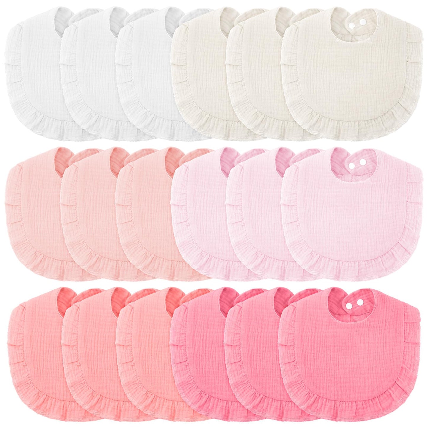 Kenning 18 Pcs Muslin Drool Baby Bibs Ruffle Absorbent Bib with Snap Button Boy Girl for Drooling Teething Infant Newborn(Warm P