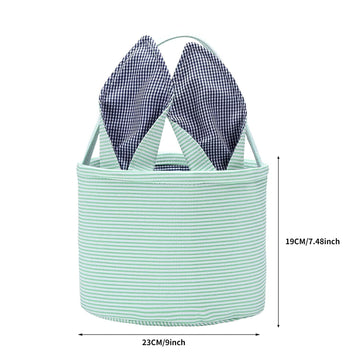 Easter Bunny Basket Seersucker Egg Bags For Kids,Personalized Candy Egg Basket Rabbit Print Buckets With Fluffy Tail Gifts Bags