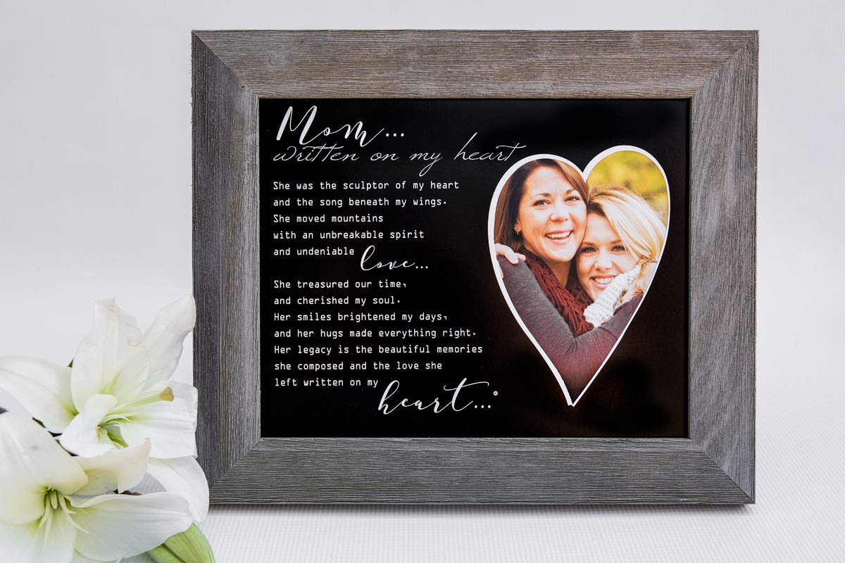 Written On My Heart Distressed Gray Memorial Photo Frame For Mom- Sympathy Gift For Loss Of Mom/Mother Memorial Gift