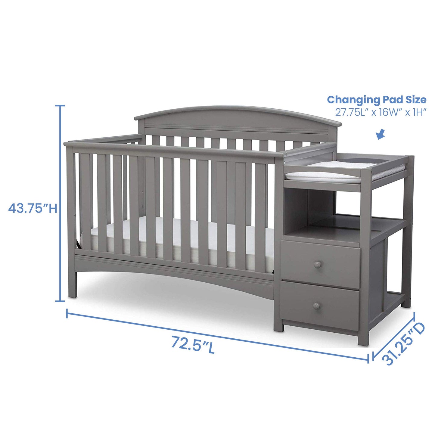 Delta Children Abby Convertible Crib And Changer, Grey