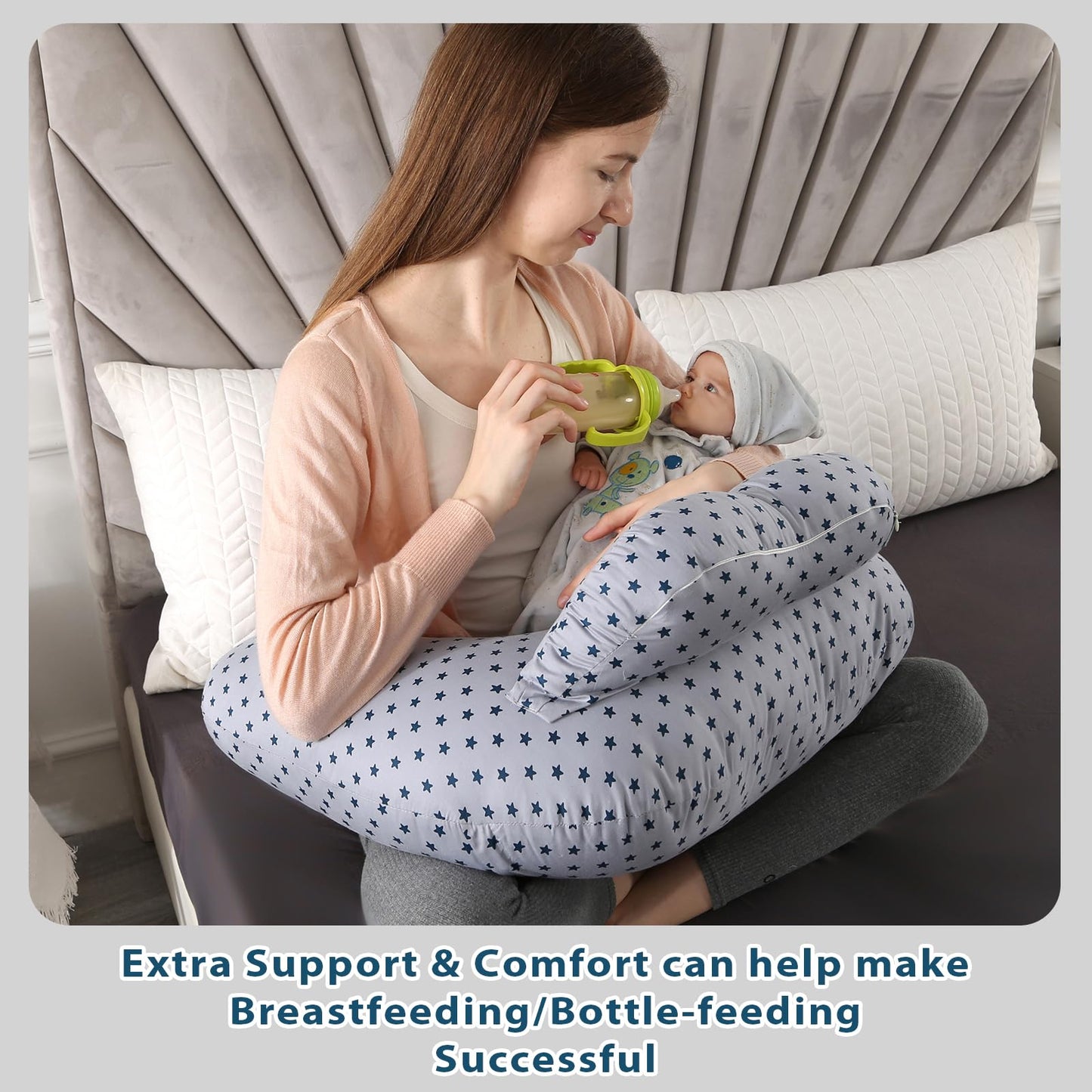 Battop Nursing Pillow For Breastfeeding, Plus Size Breastfeeding Pillows For More Support,With Adjustable Waist Strap And Remova