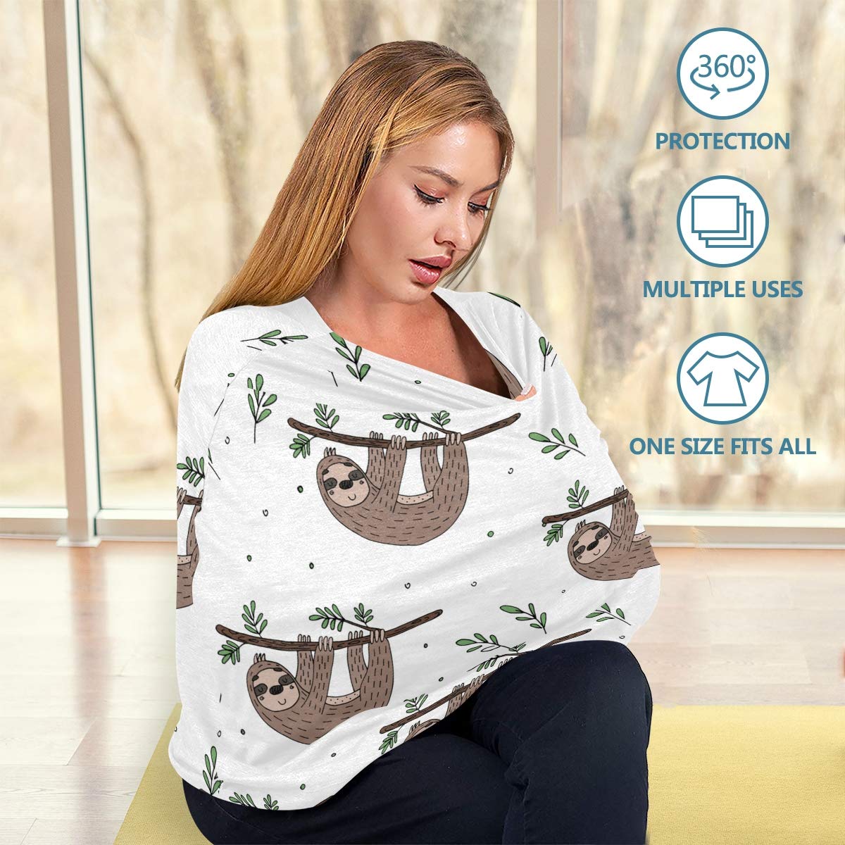 Nursing Cover Breastfeeding Scarf, Cute Doodle Sloth Car Seat Covers For Babies Infant, Stroller Cover, Carseat Canopy For Boys