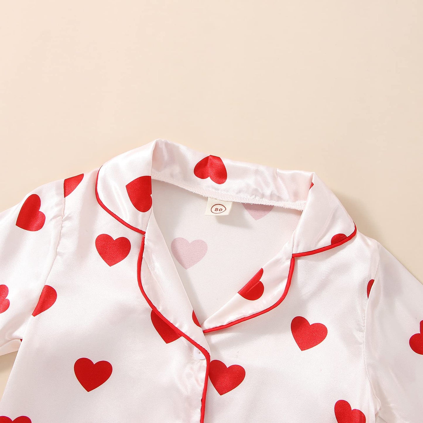 Qiylii Toddler Kids Baby Girl Satin Pajamas Set, Heart Print Valentine'S Day Silk Pajamas Sleepwear 2Pc Valentine Satin Pjs (7T,