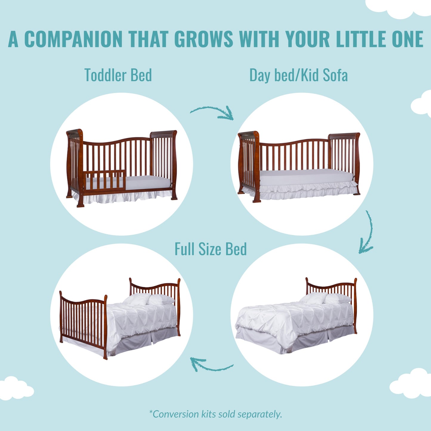 Dream On Me Violet 7-In-1 Convertible Life Style Crib In Espresso, Greenguard Gold Certified, 4 Mattress Height Settings, Made O