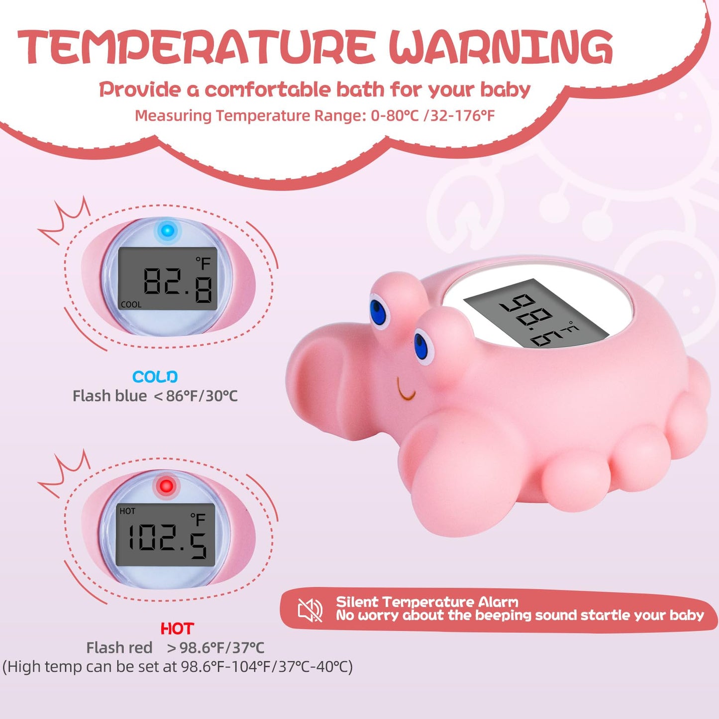 Pircaath Baby Bath Thermometer Newborn, Bpa-Free Safety Digital Bath Tub Thermometer With Temperature Alarm & Lcd Display, Crab