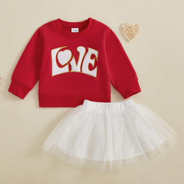 Toddler Baby Girl Valentines Day Outfit Red Love Heart Bow Sweatshirt And Tulle Tutu Skirts Set Cute Spring Clothes (Red Love, 3