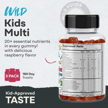 Wild Foods Kids Multivitamin Gummies - Natural Skin, Immune & Bones Support With Kids Vitamins A, C, D, E, B12, Iron & Dha - Pro
