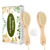 Wooden Baby Hair Brush And Comb Set, 2Pcs Natural Soft Goat Bristles Brush With Baby Shower Scrubber Perfect Scalp Grooming Prod