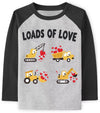 Boys Valentine'S Day Shirt Loads Of Love Vehicles Truck Tops Little Kids Raglan Black Sleeve Heart T-Shirt 7 Years