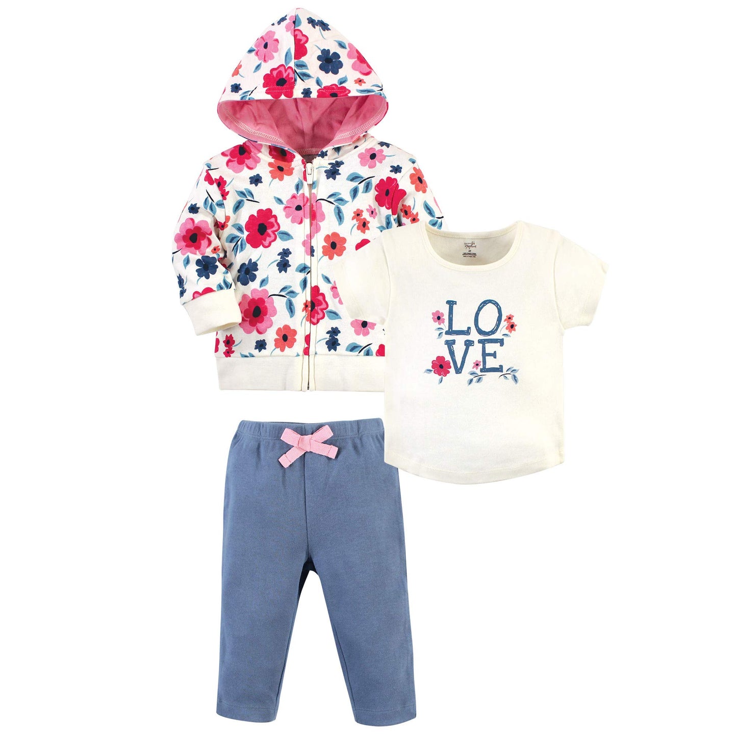 Touched By Nature Baby Organic Cotton Hoodie, Bodysuit Or Tee Top, And Pant, Garden Floral Toddler, 4 Toddler