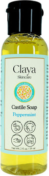 Claya Peppermint Liquid Castile Soap - Organic Ingredients, Biodegradable, Gentle for Sensitive Skin and Versatile Use (Travel S