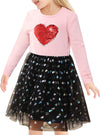 Toddler Tutu Dress Girls Baby Pink Sequin Heart Love Flower Tulle Long Sleeve Party Girl Valentines Day Dresses 18 24 Months