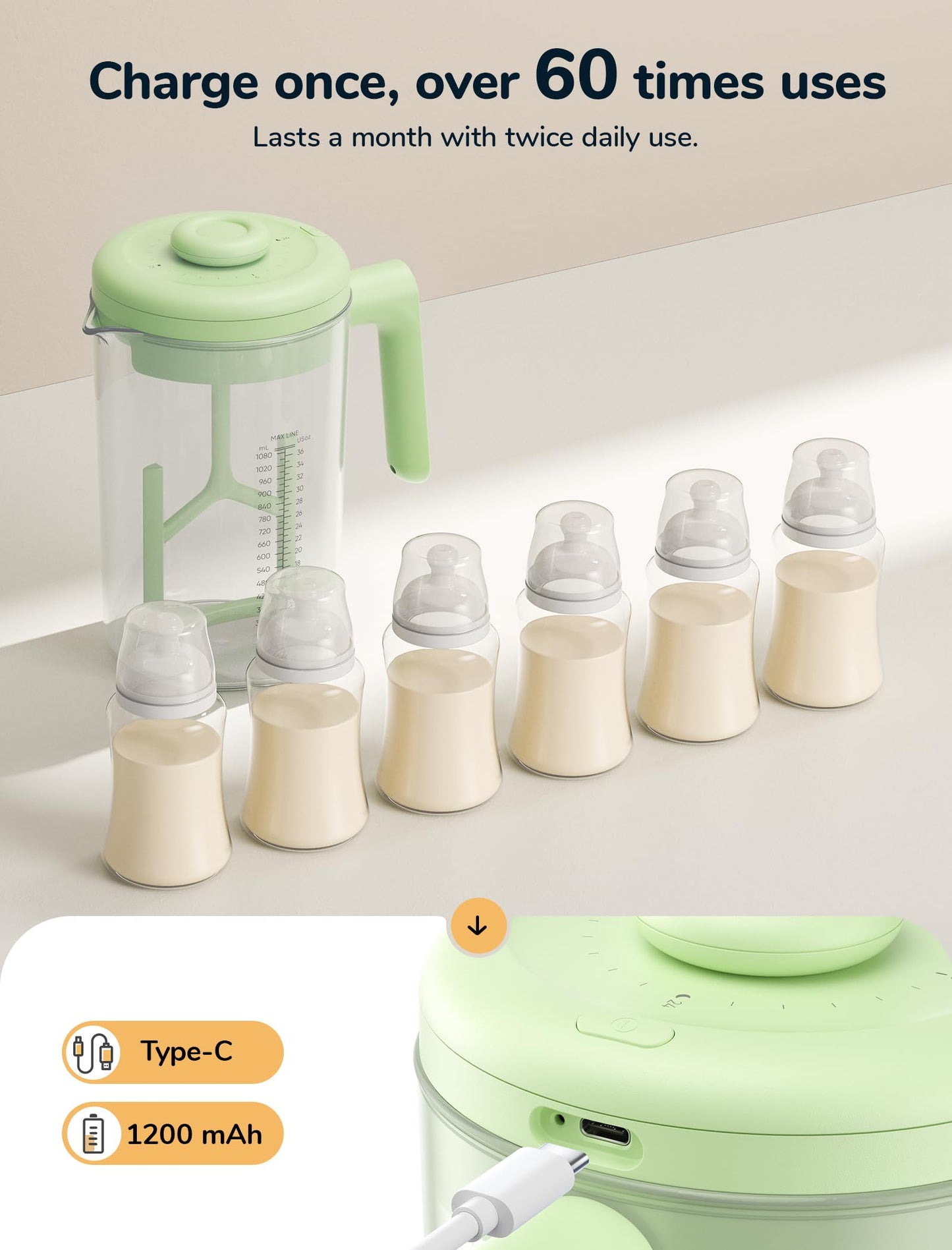 Electric Formula Pitcher, 36 Oz Baby Formula Mixing Pitcher, Automatic Baby Formula Mixer, Bidirectional Stirring Breastmilk Pit