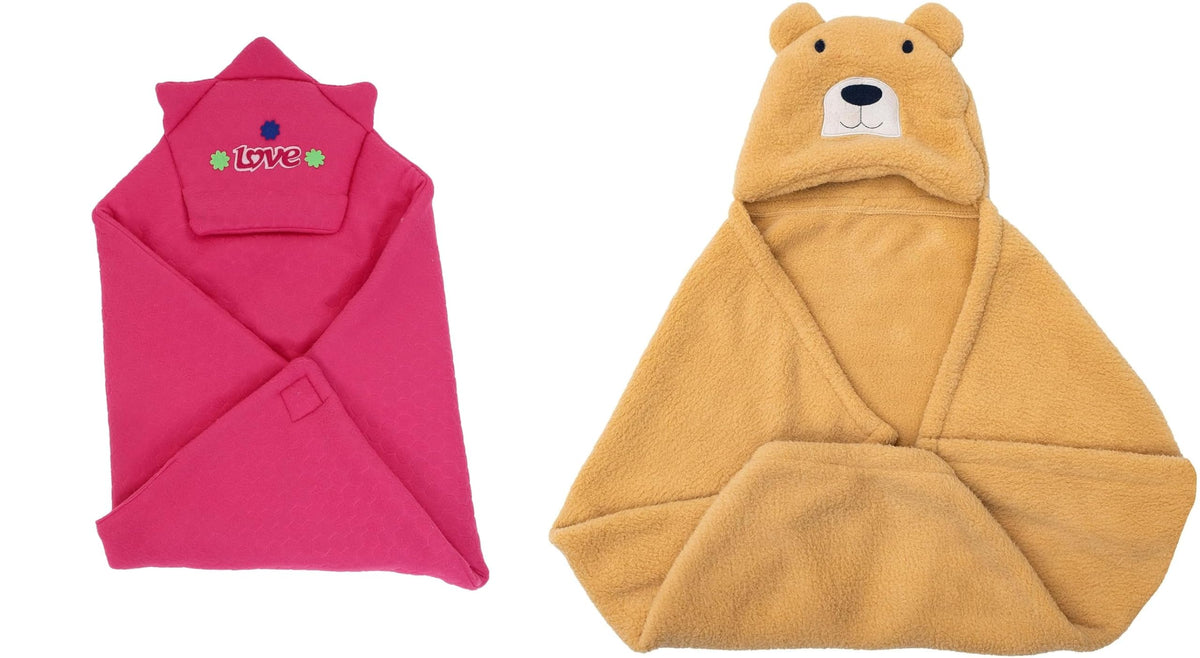 CTMKIDS Baby Wrap with Cap for Kids 74x74 cm Magenta & Baby Hooded Cum Wrap Blanket for Kids 92x66 cm Camel