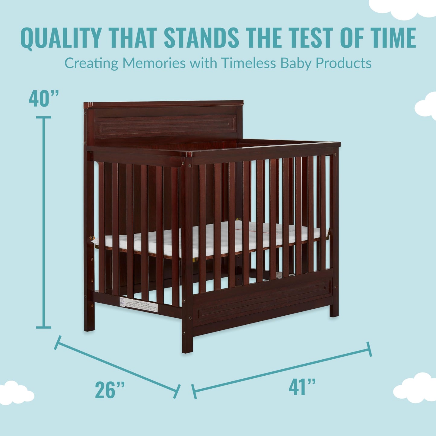 Dream On Me Harbor Full Panel 4-In-1 Convertible Mini Crib In Espresso, Water-Based Paint Finish, Jpma Certified, 3-Position Mat