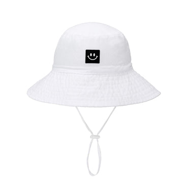 Baby Sun Hat Smile Face Toddler Upf 50+ Sun Protective Bucket Hat Nice Beach Hat For Baby Girl Boy Adjustable Cap White