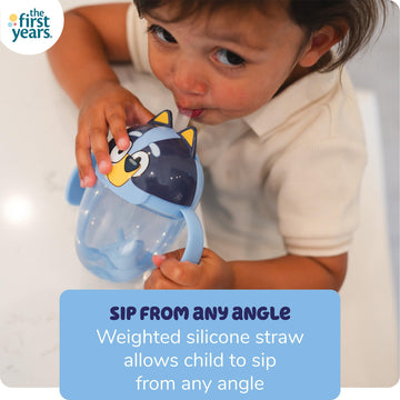 The First Years Bluey Trainer Weighted Straw Cup - Toddler Cups With Weighted Straw - Baby And Toddler Straw Cup Spill Proof - B